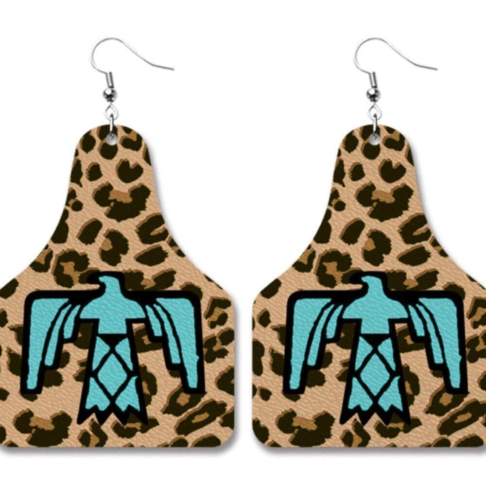 3For$20 Lepord Cow Tag Thunder Bird Western Earrings